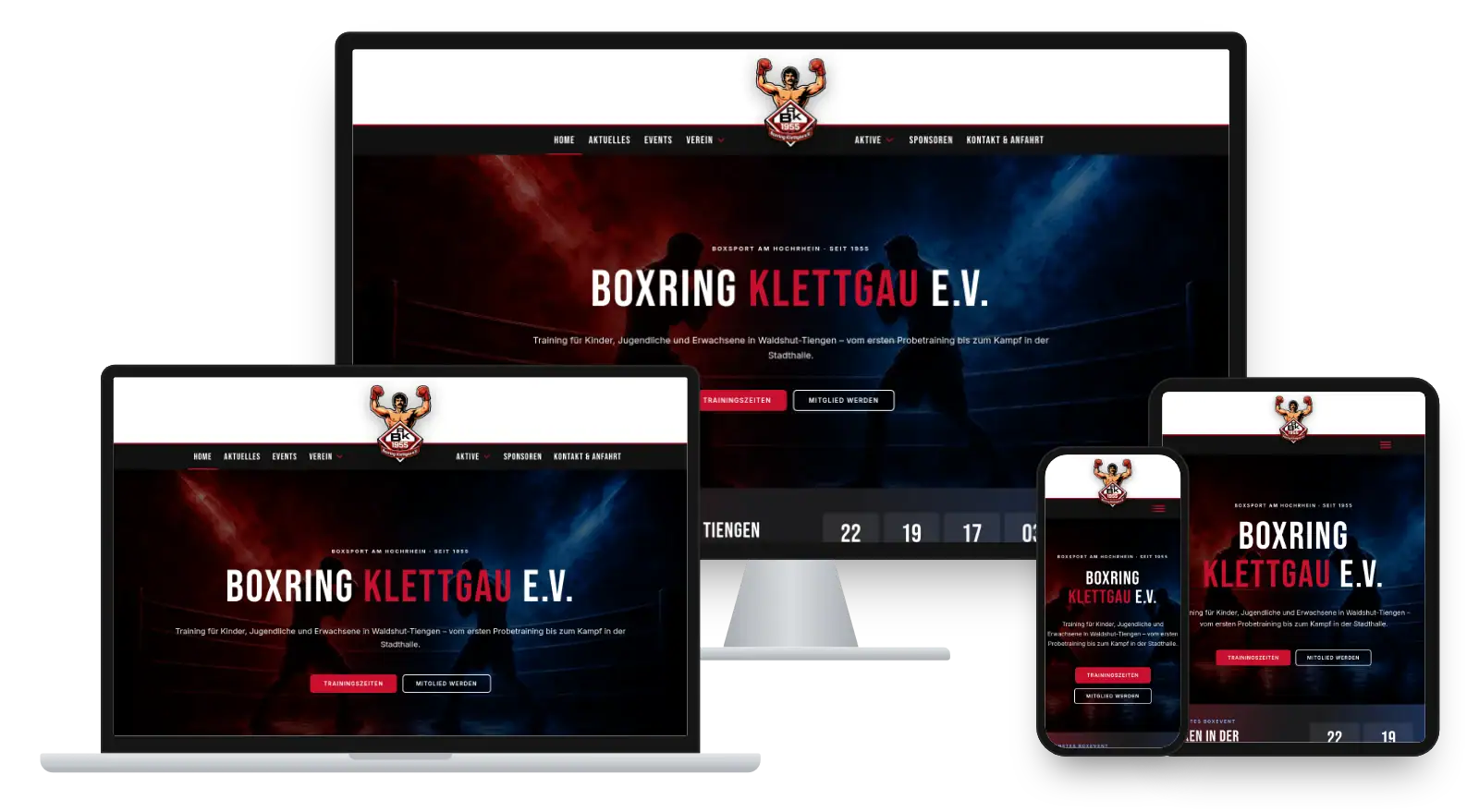 Website boxring-klettgau.de auf Monitor, Laptop, Tablet und Smartphone
