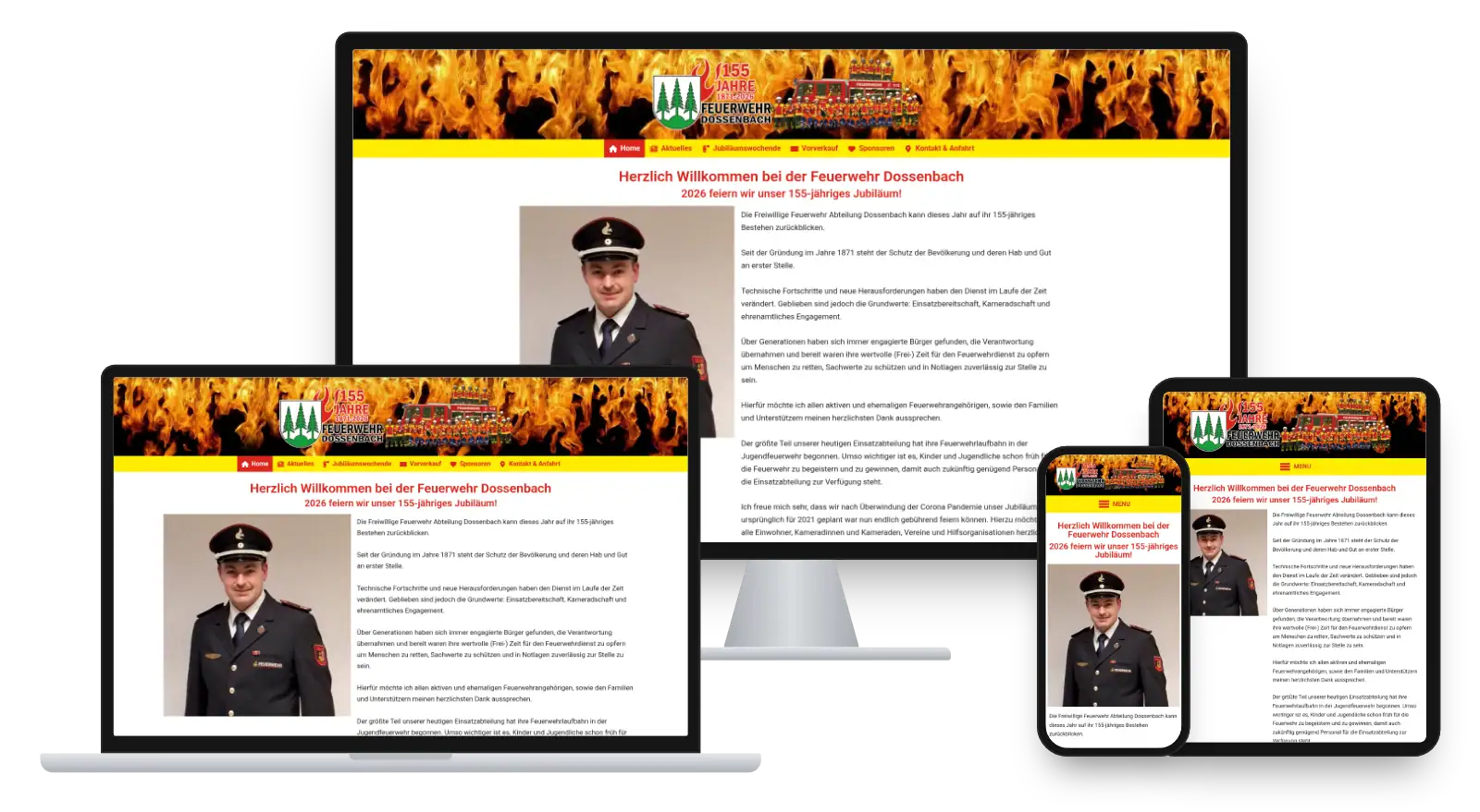 Website dossenbach-feiert.de auf Monitor, Laptop, Tablet und Smartphone
