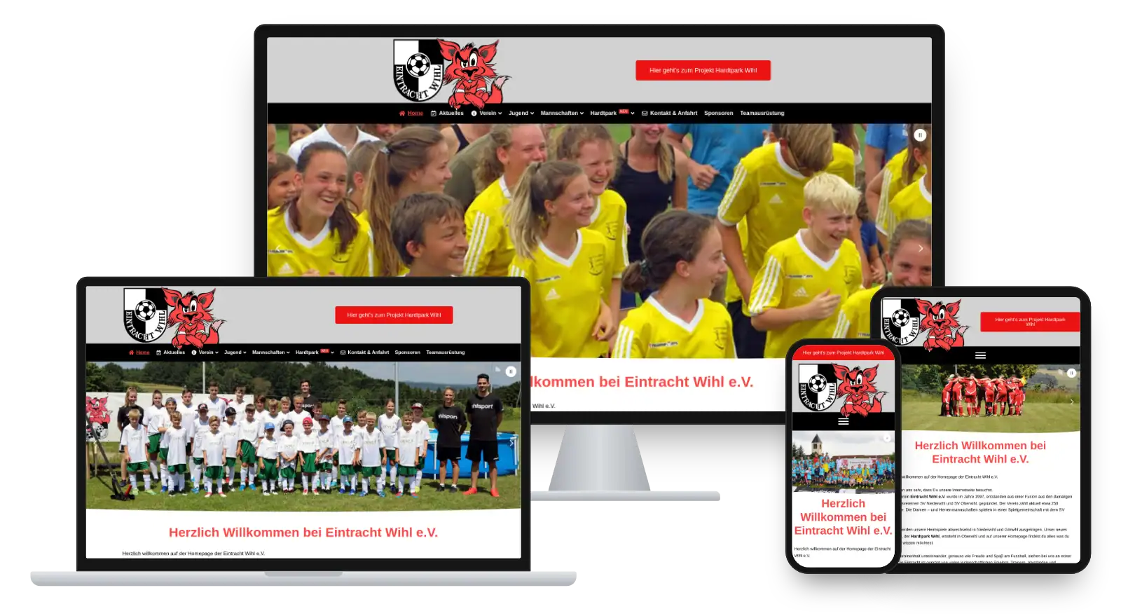Website eintracht-wihl.de auf Monitor, Laptop, Tablet und Smartphone