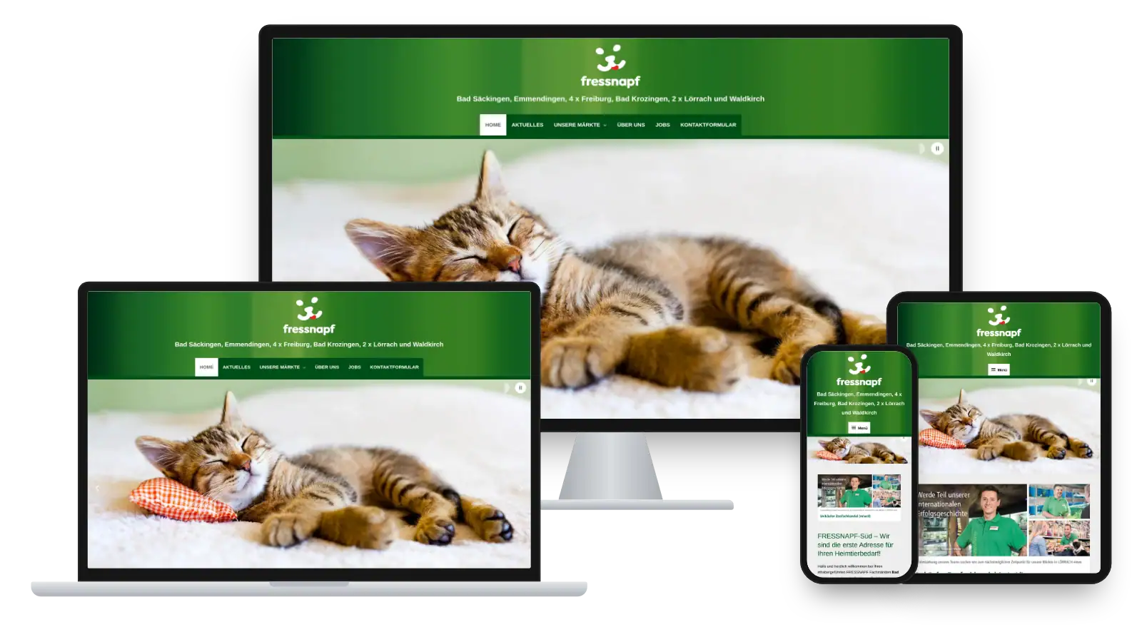 Website fressnapf-sued.de auf Monitor, Laptop, Tablet und Smartphone