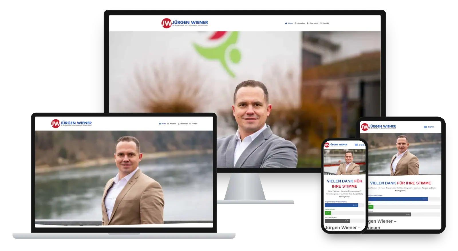 Website juergen-wiener.de auf Monitor, Laptop, Tablet und Smartphone