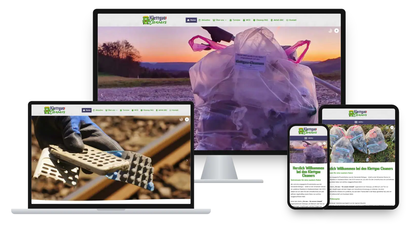 Website klettgau-cleaners.de auf Monitor, Laptop, Tablet und Smartphone