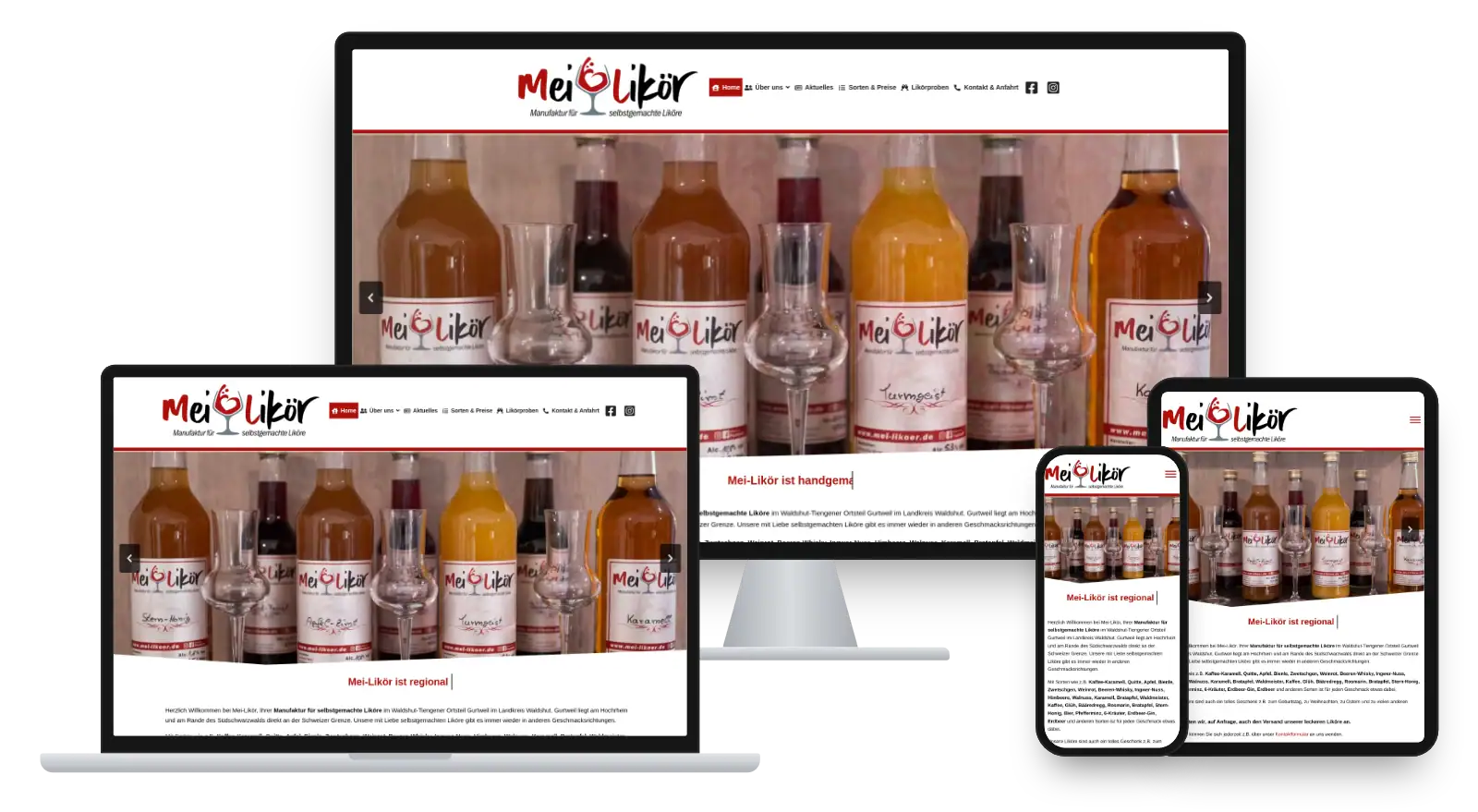 Website mei-likoer.de auf Monitor, Laptop, Tablet und Smartphone