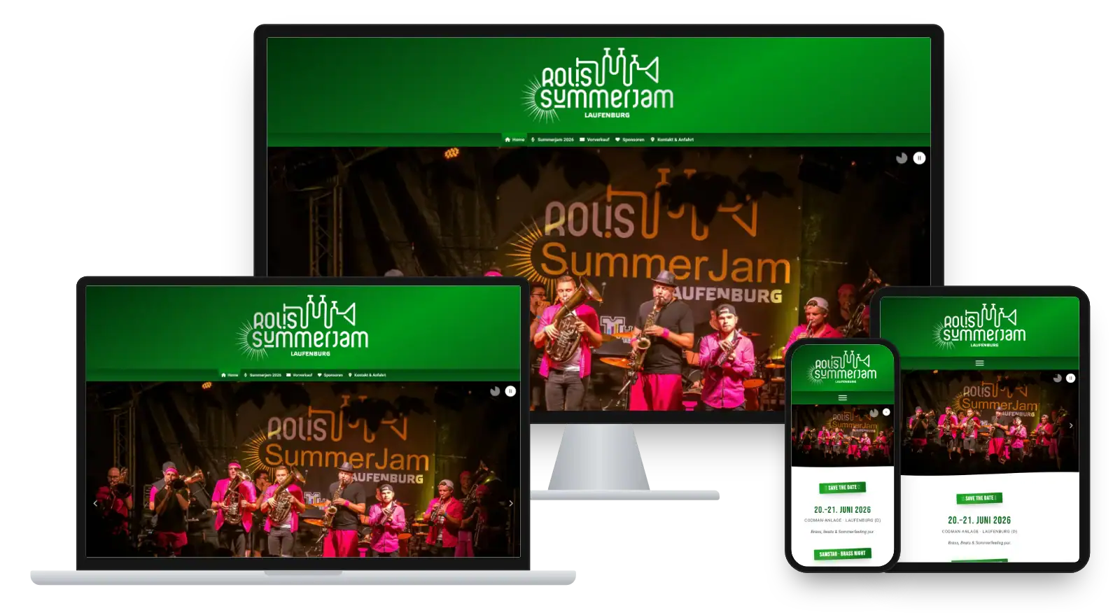 Website rolis-summerjam.de auf Monitor, Laptop, Tablet und Smartphone