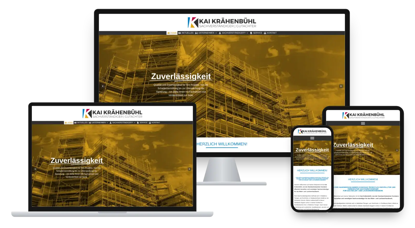 Website sachverstaendiger-kraehenbuehl.de auf Monitor, Laptop, Tablet und Smartphone