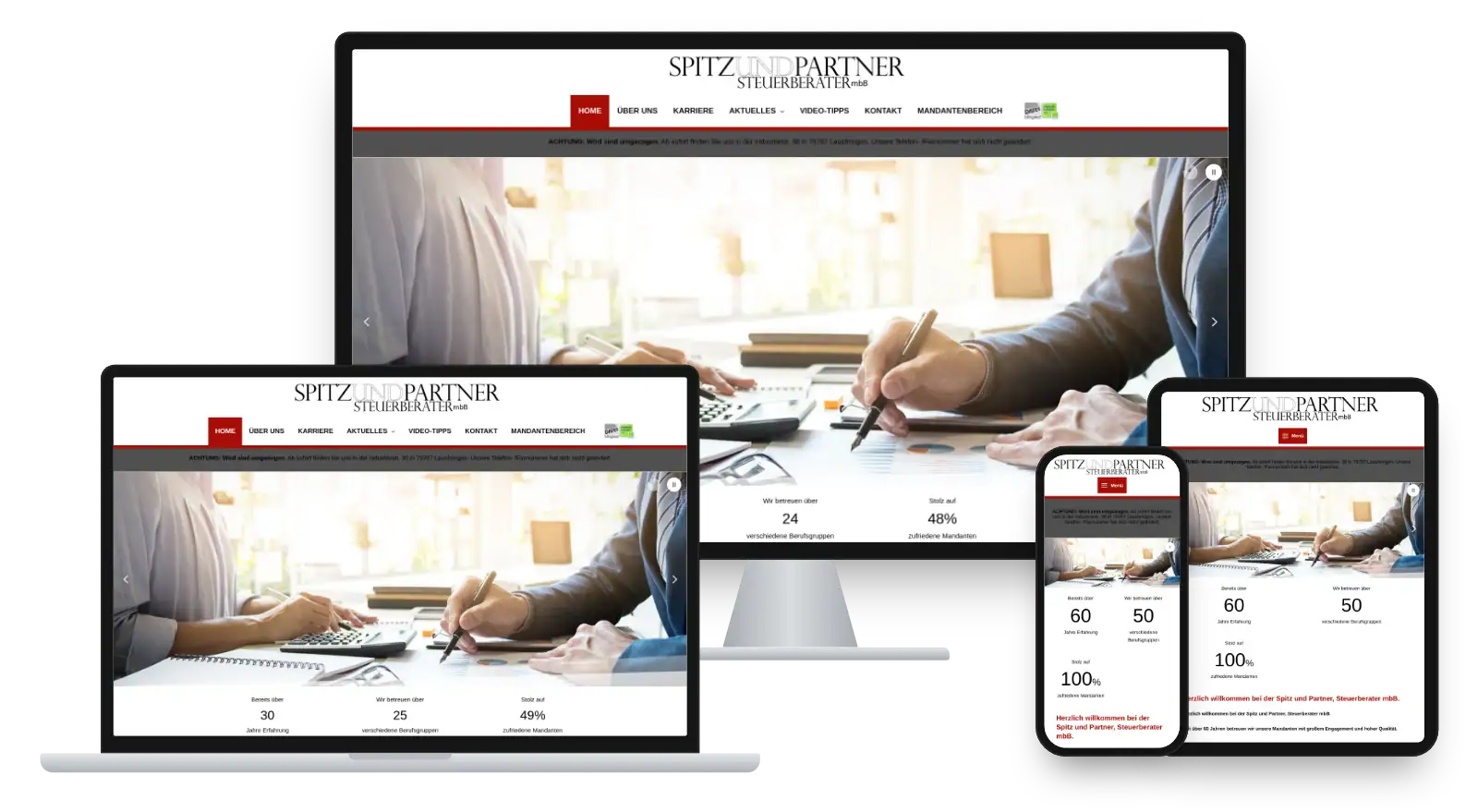Website spitz-partner.de auf Monitor, Laptop, Tablet und Smartphone