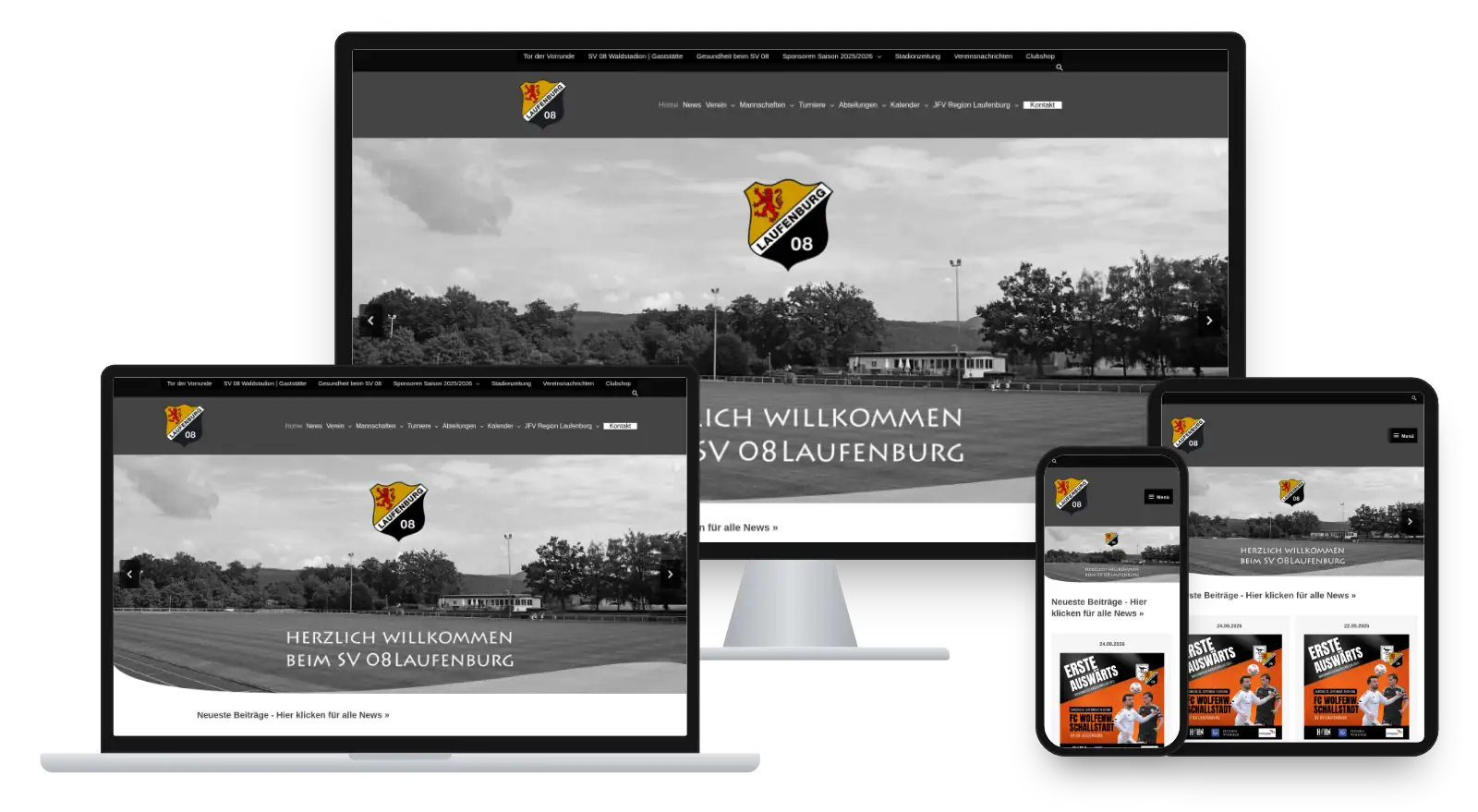 Website sv-08.de auf Monitor, Laptop, Tablet und Smartphone