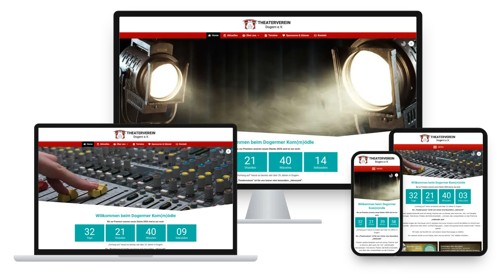 Website theaterverein-dogern.de auf Monitor, Laptop, Tablet und Smartphone