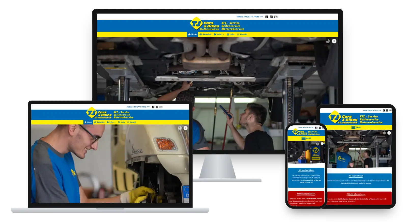 Website tj-cars-bikes.de auf Monitor, Laptop, Tablet und Smartphone