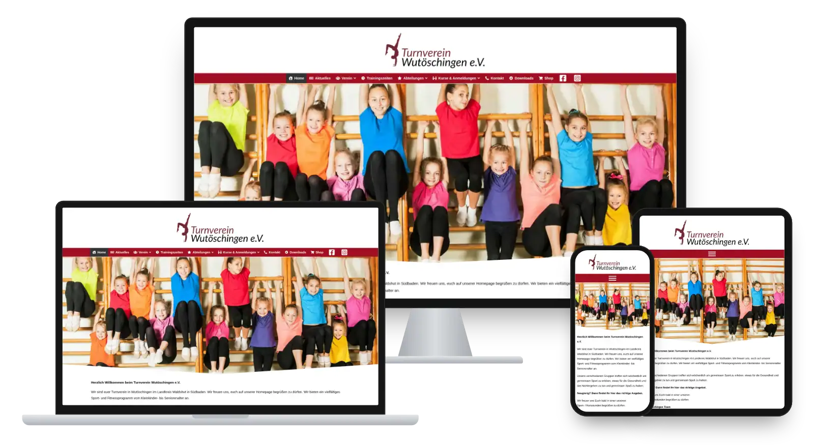 Website tv-wutoeschingen.de auf Monitor, Laptop, Tablet und Smartphone