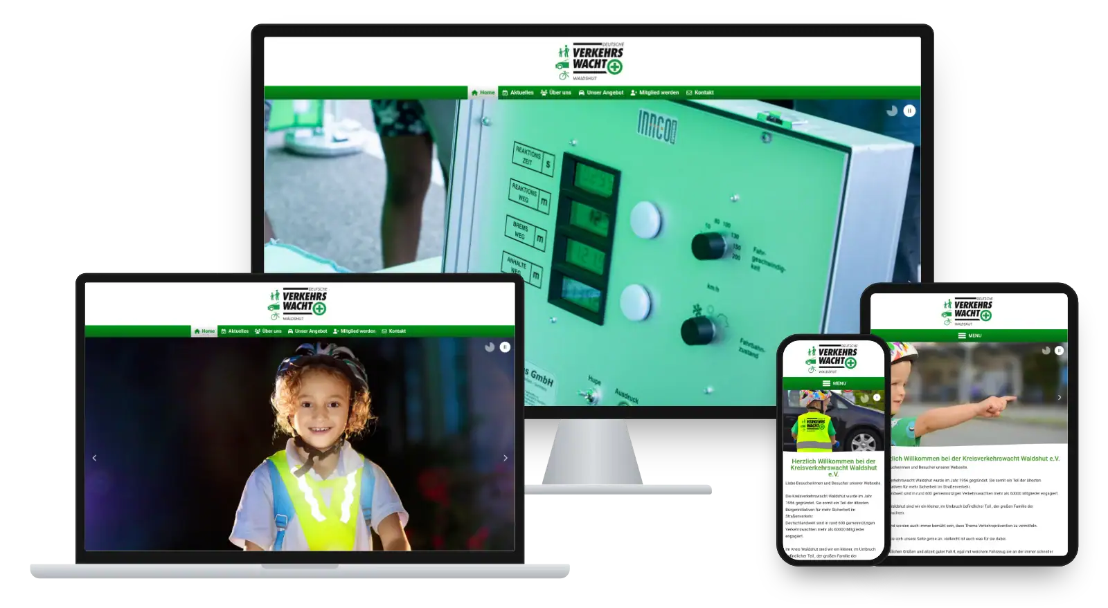 Website verkehrswacht-waldshut.de auf Monitor, Laptop, Tablet und Smartphone