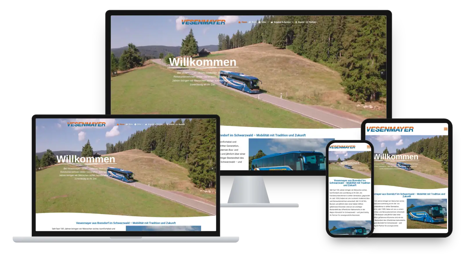 Website vesenmayer-reisen.de auf Monitor, Laptop, Tablet und Smartphone