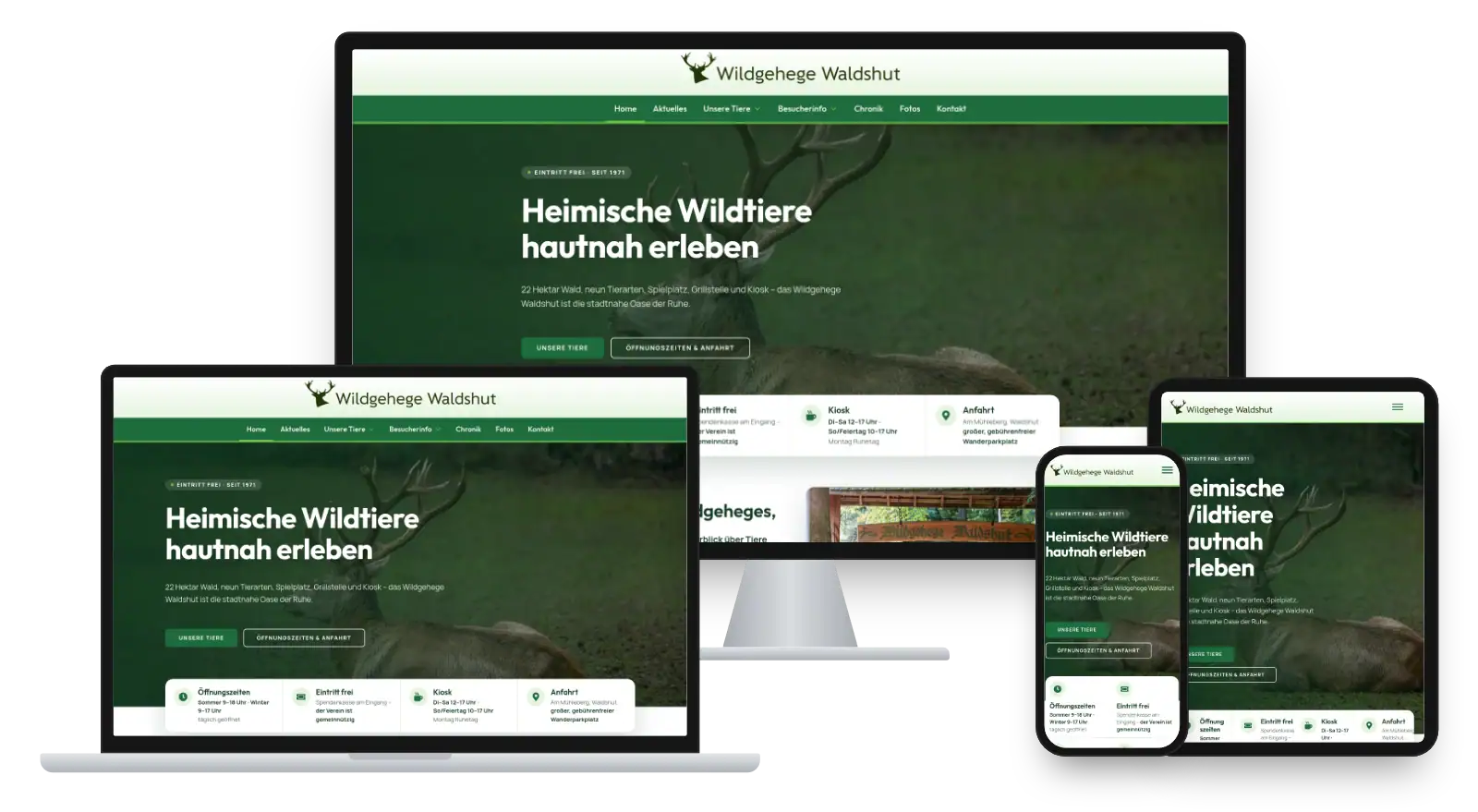 Website wildgehege-waldshut auf Monitor, Laptop, Tablet und Smartphone