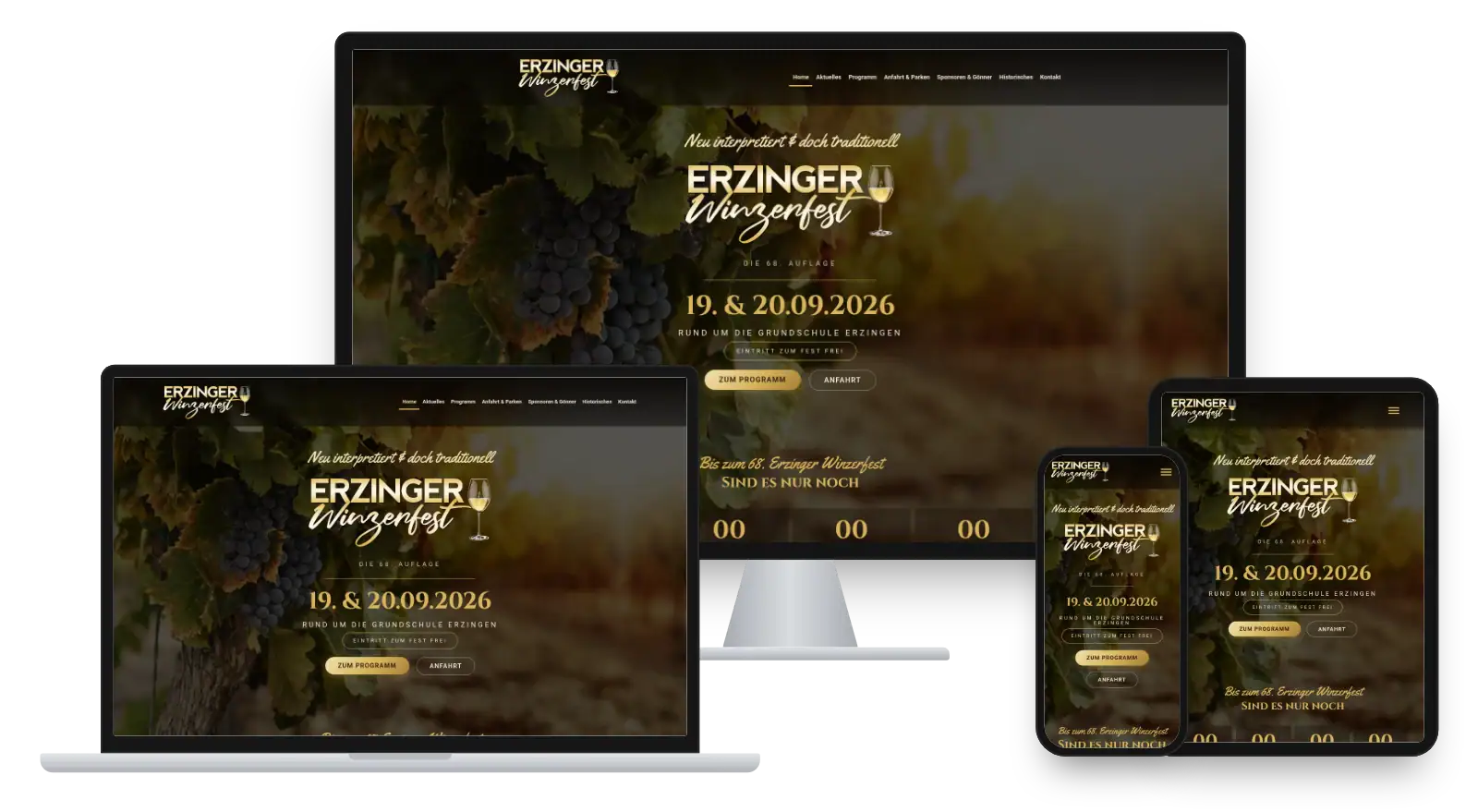 Website winzerfest-erzingen.de auf Monitor, Laptop, Tablet und Smartphone